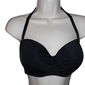 NWT 32DD Shade & Shore Black Ruched Bikini Top